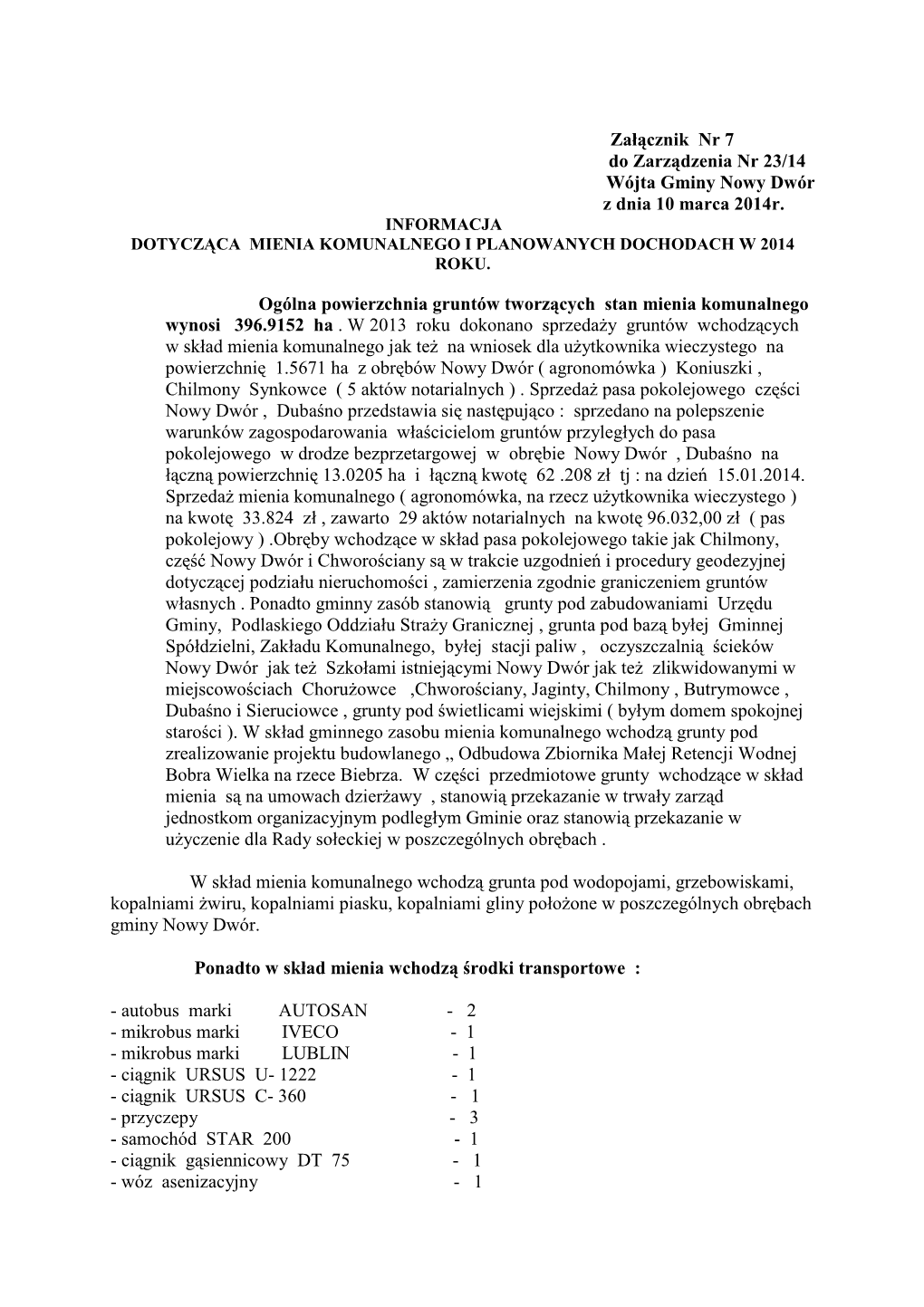 Załącznik Nr 7 Do Zarządzenia Nr 23/14 Wójta Gminy Nowy Dwór Z