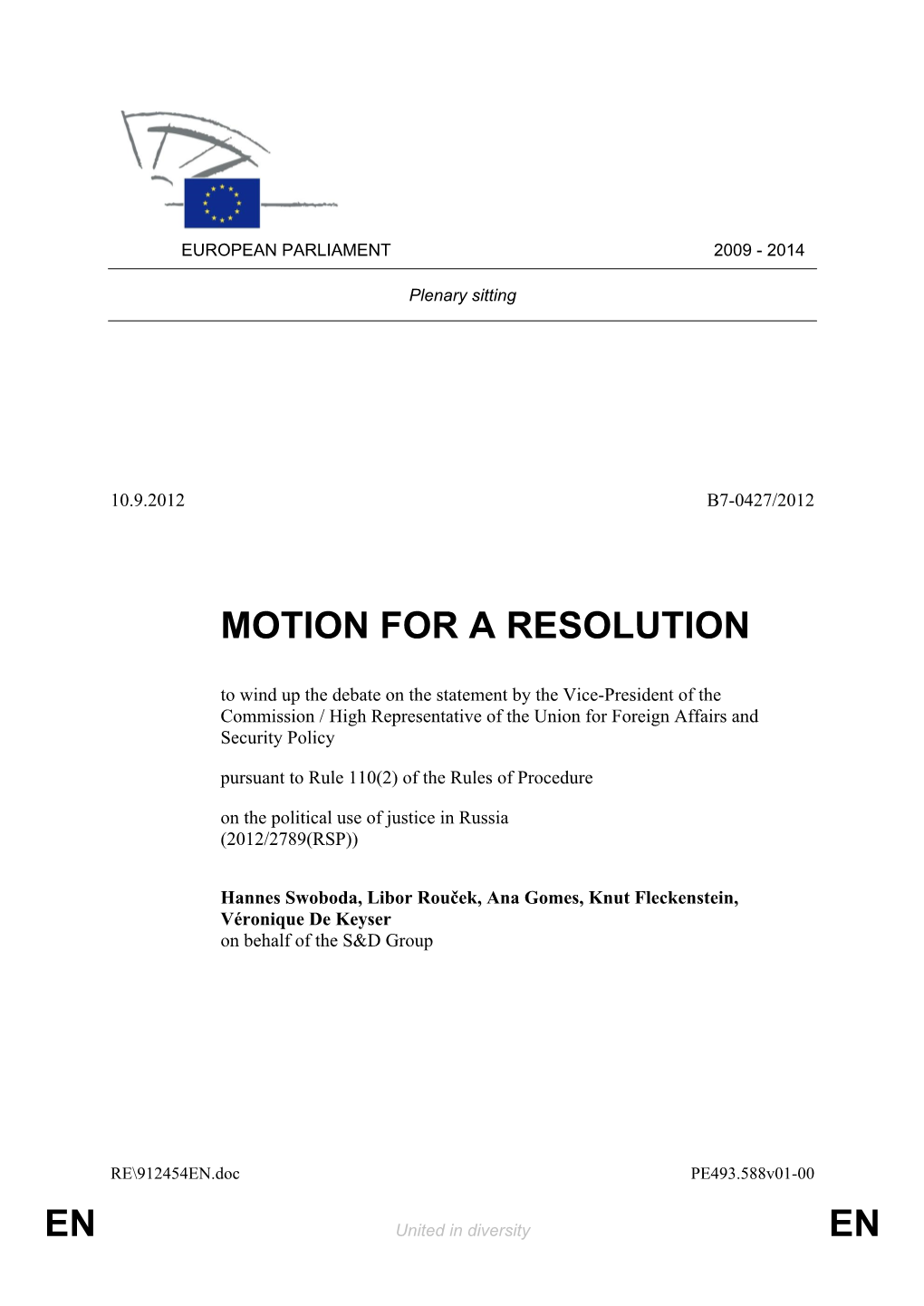 En En Motion for a Resolution