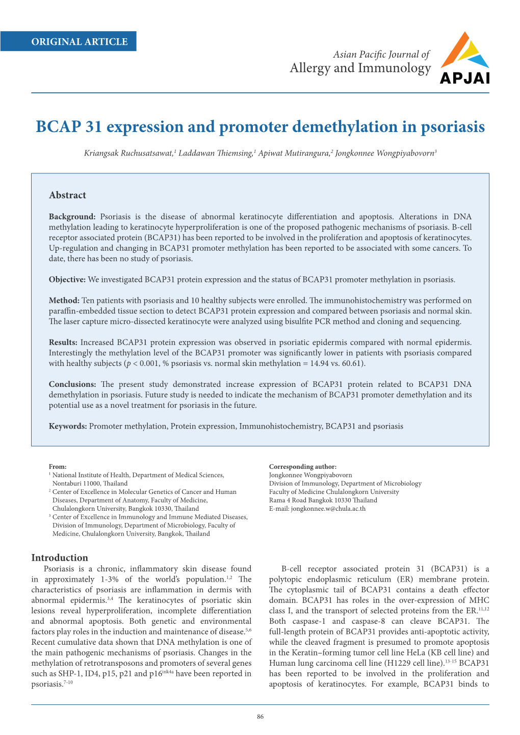 BCAP 31 Expression and Promoter Demethylation in Psoriasis