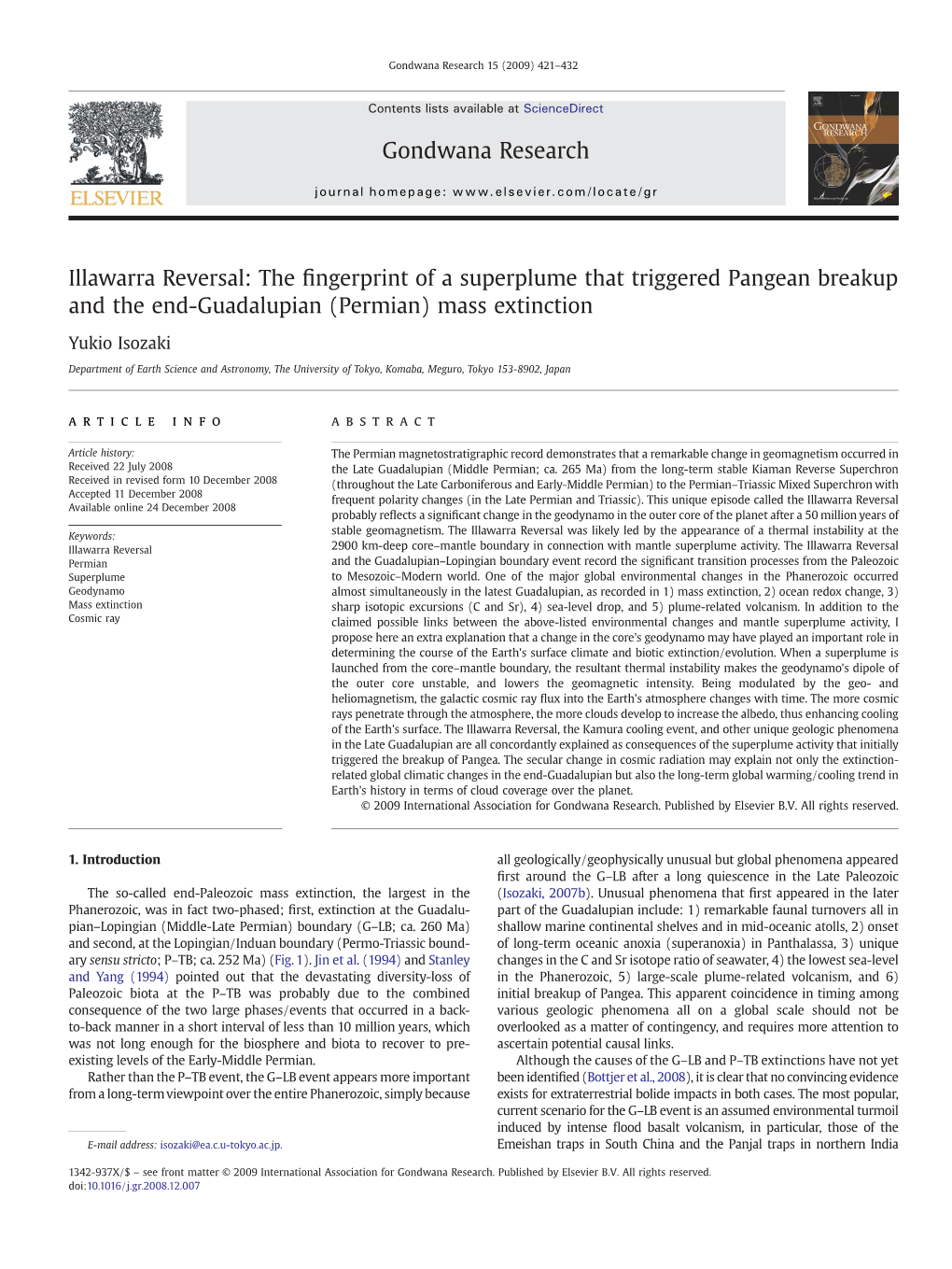 Illawarra Reversal: the ﬁngerprint of a Superplume That Triggered Pangean Breakup and the End-Guadalupian (Permian) Mass Extinction