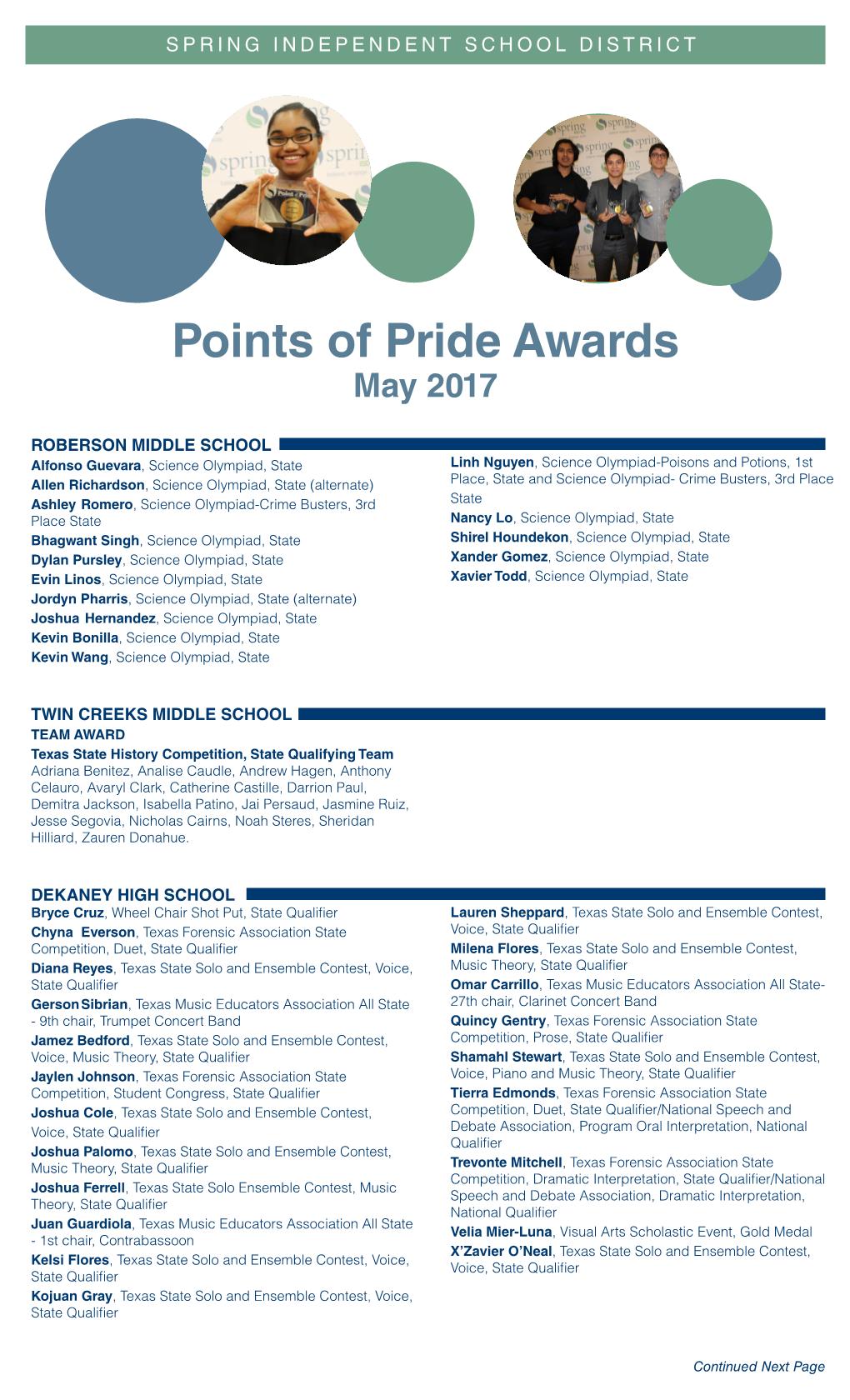 Points of Pride Awards May 2017