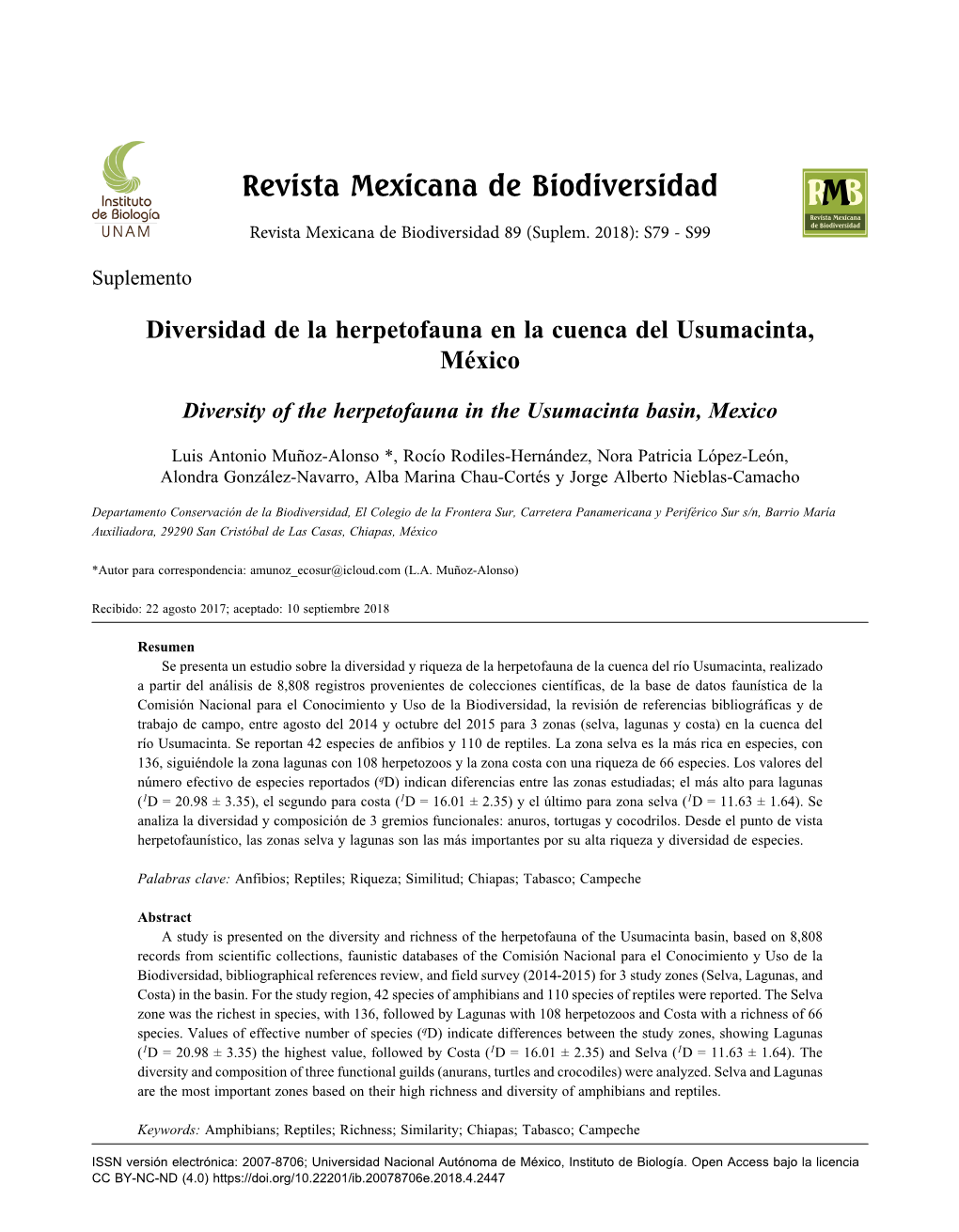 Diversity of the Herpetofauna in the Usumacinta Basin, Mexico