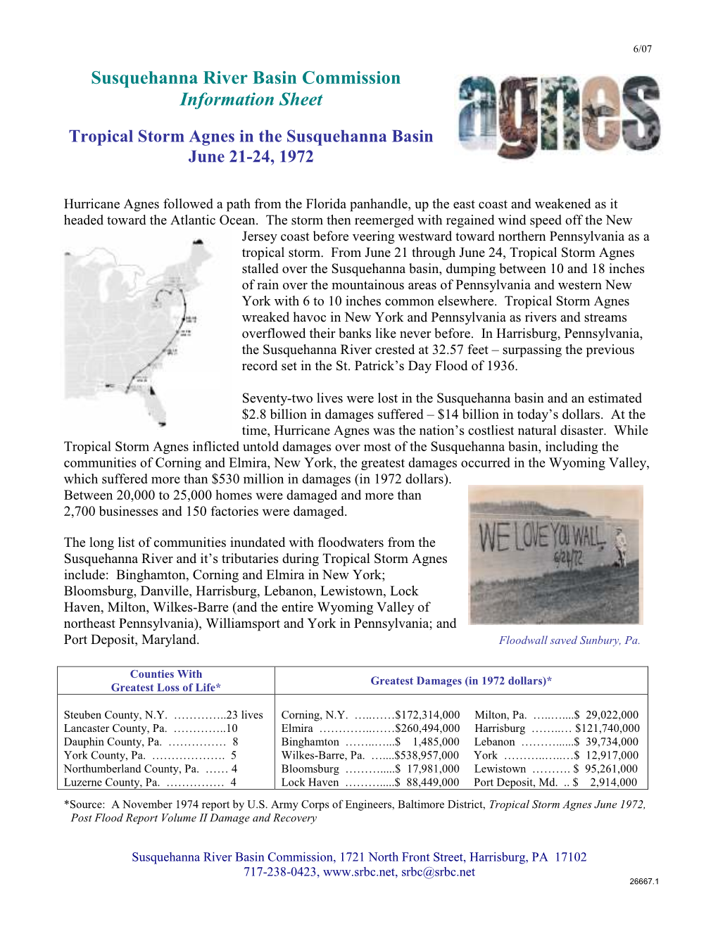 Tropical Storm Agnes in the Susquehanna Basin June 21-24, 1972