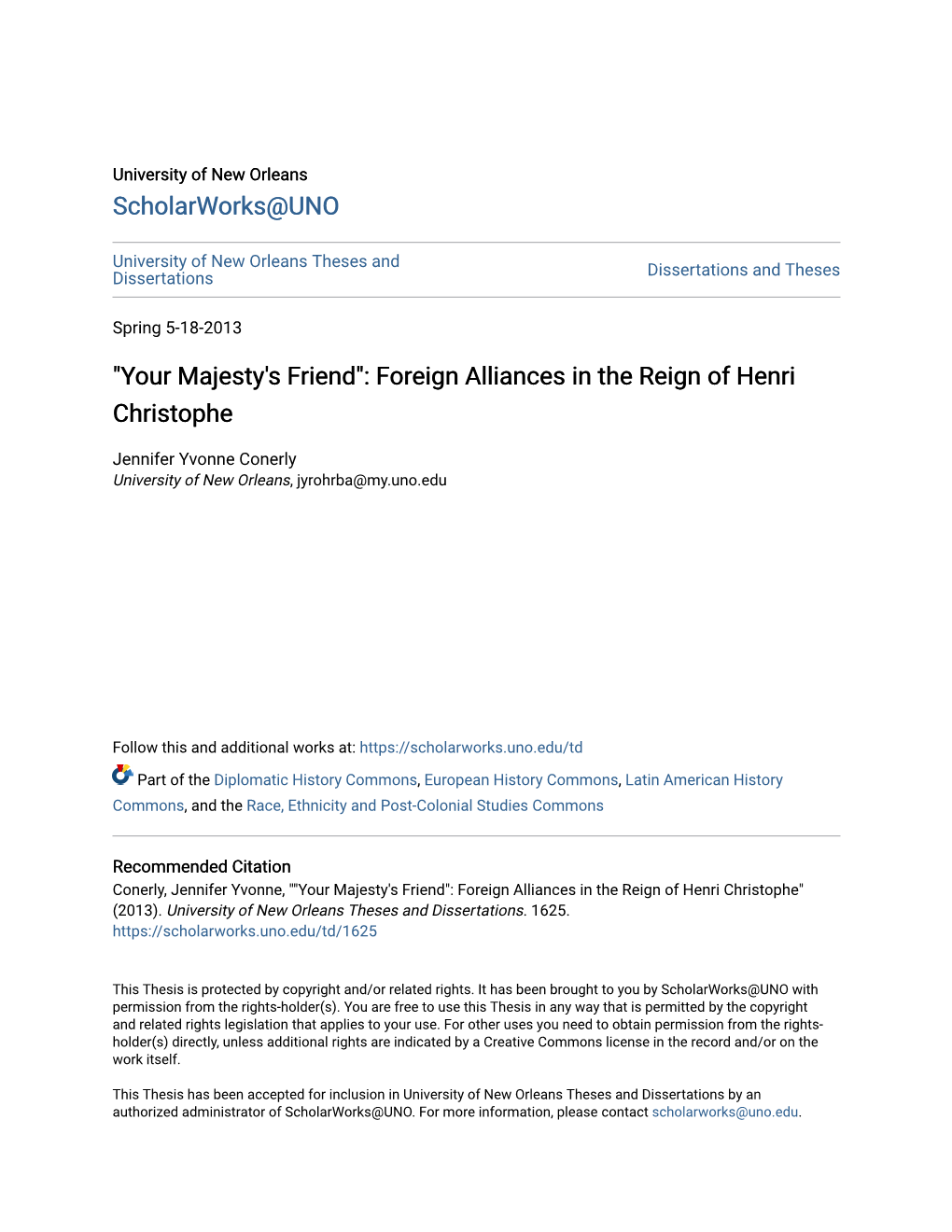 Foreign Alliances in the Reign of Henri Christophe