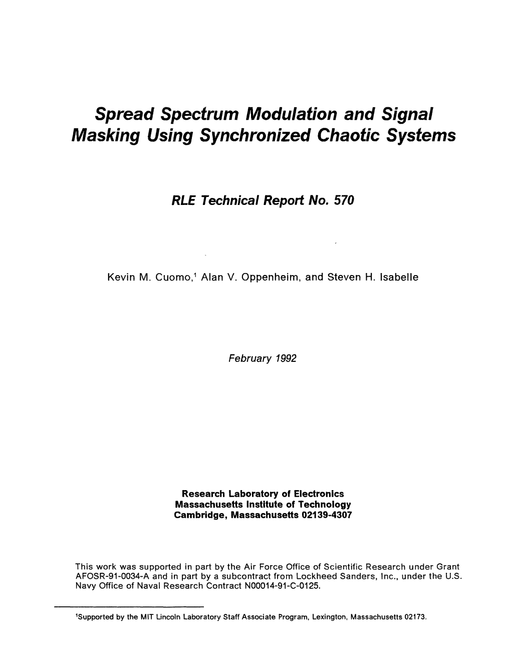 Spread Spectrum Modulation and Signal Masking Using Synchronized Chaotic Systems