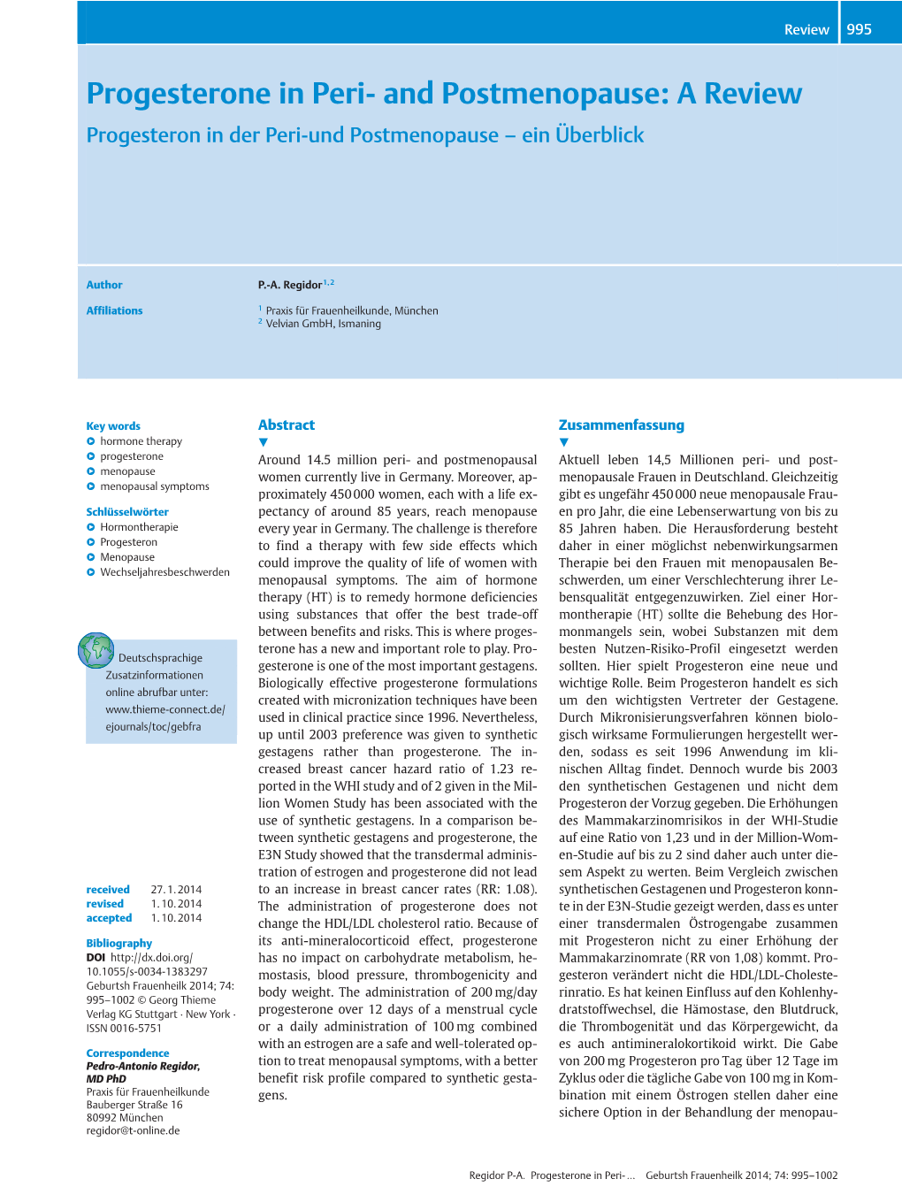 Progesterone in Peri- and Postmenopause: a Review Progesteron in Der Peri-Und Postmenopause – Ein Überblick