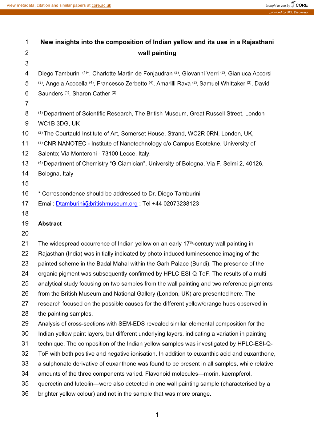 1 1 New Insights Into the Composition of Indian Yellow and Its Use in A