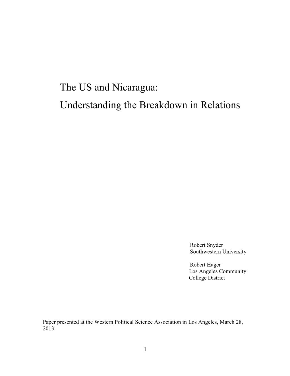 The US and Nicaragua: Understanding the Breakdown in Relations