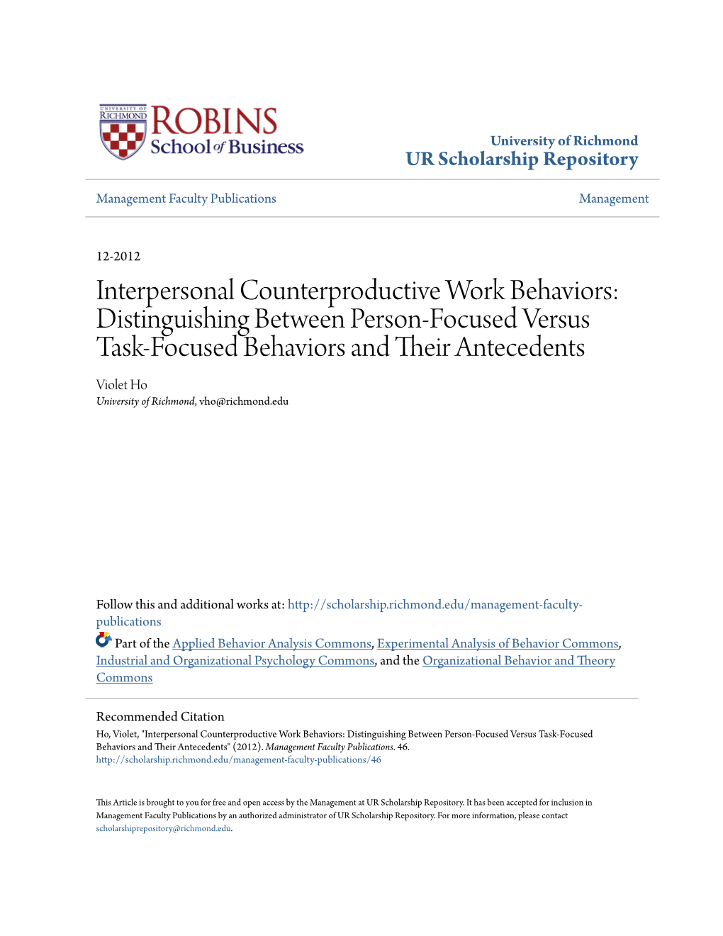 Interpersonal Counterproductive Work Behaviors