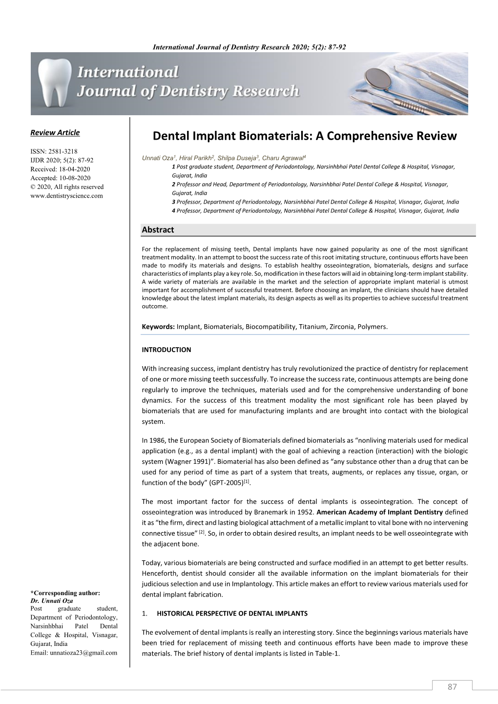 Dental Implant Biomaterials: a Comprehensive Review