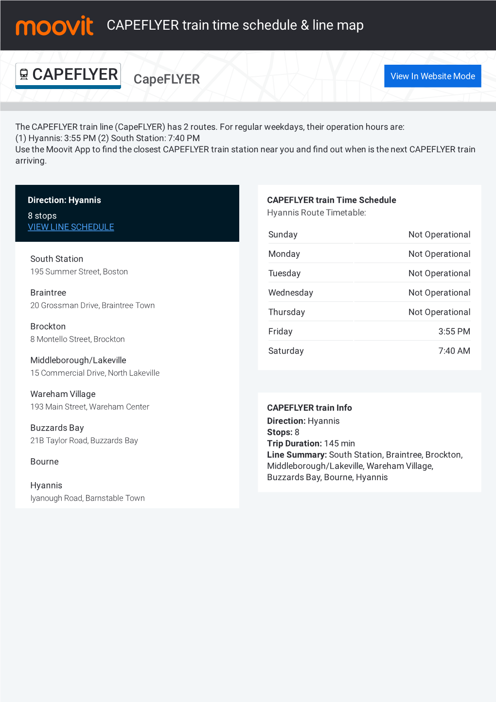 CAPEFLYER Train Time Schedule & Line Route