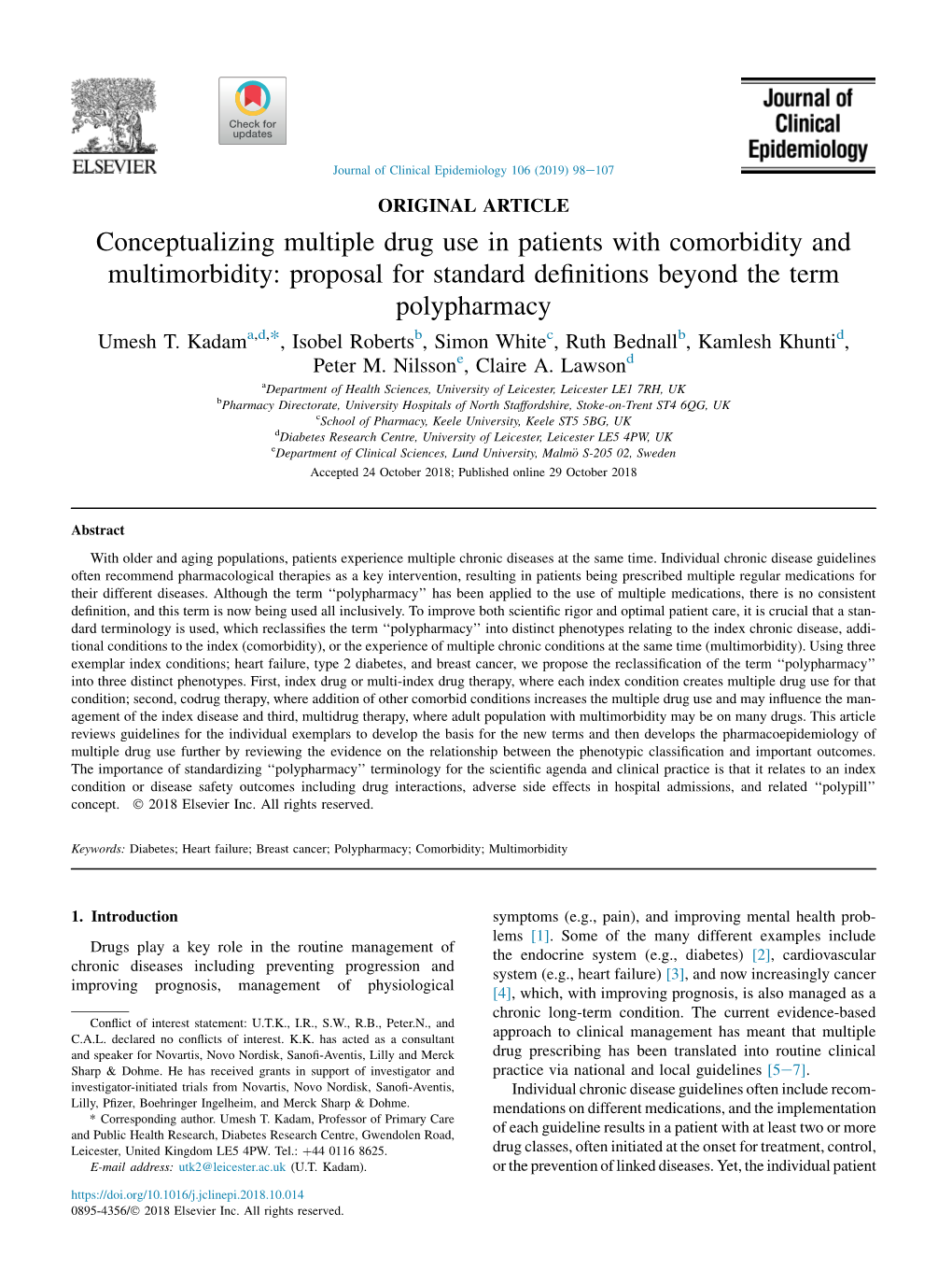 Conceptualizing Multiple Drug Use in Patients with Comorbidity and Multimorbidity: Proposal for Standard Deﬁnitions Beyond the Term Polypharmacy Umesh T