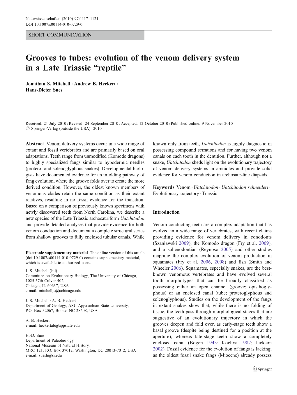 Evolution of the Venom Delivery System in a Late Triassic “Reptile”