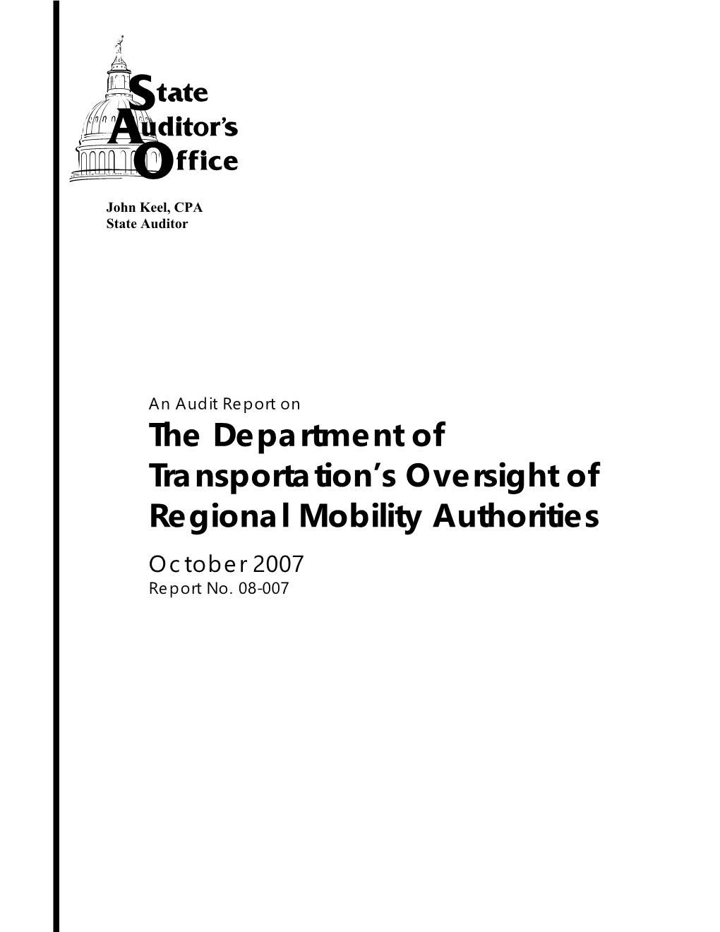 An Audit Report on the Department of Transportation's Oversight Of