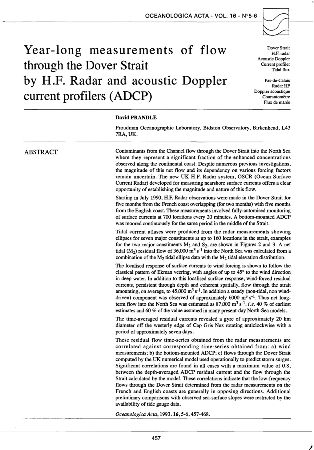 Year-Long Measurements of Flow Through the Dover Strait