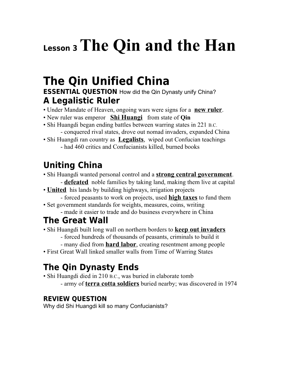 Lesson 3 the Qin and the Han