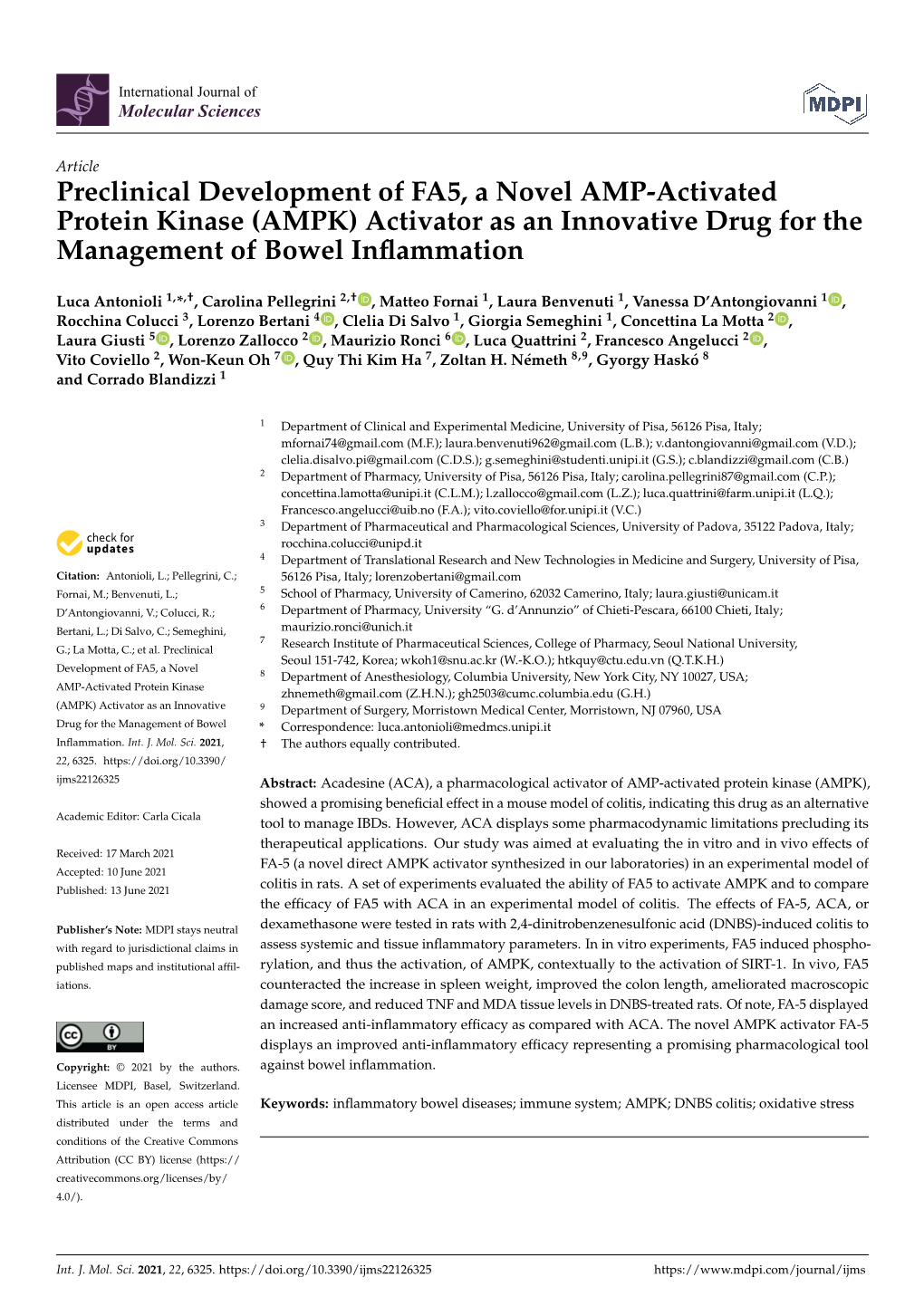 AMPK) Activator As an Innovative Drug for the Management of Bowel Inﬂammation