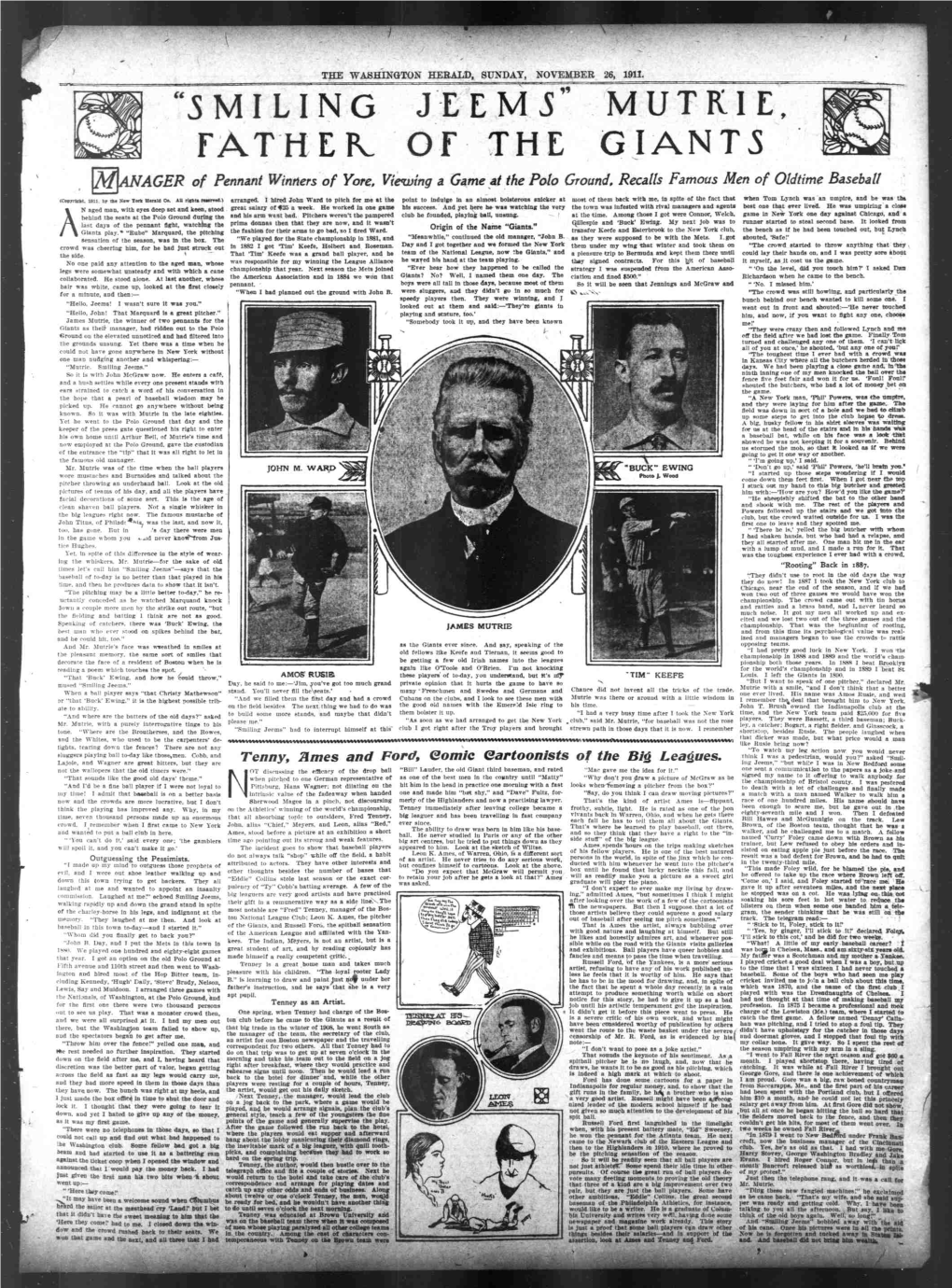 FATHER of the GIANTS Mlanager of Pennant Winners of Yore, Viewing a 'Game at the Polo Ground, Recalls Famous Men of Oldtime Baseball Umpire, Was (Copjrirht