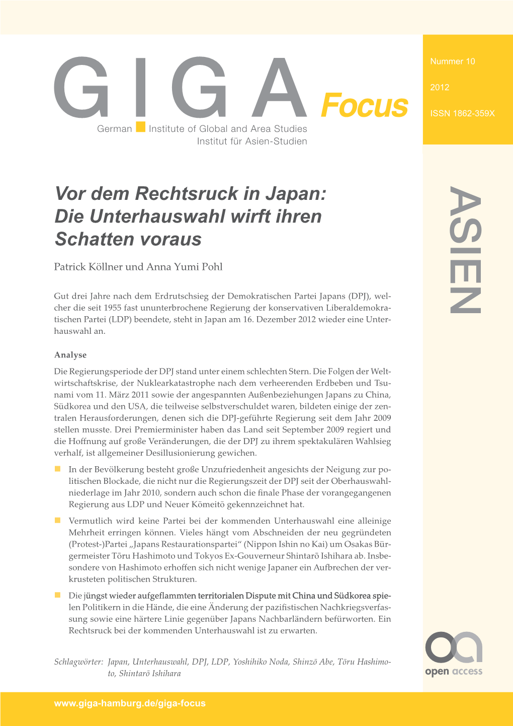 Vor Dem Rechtsruck in Japan: Die Unterhauswahl Wirft Ihren Schatten Voraus Patrick Köllner Und Anna Yumi Pohl