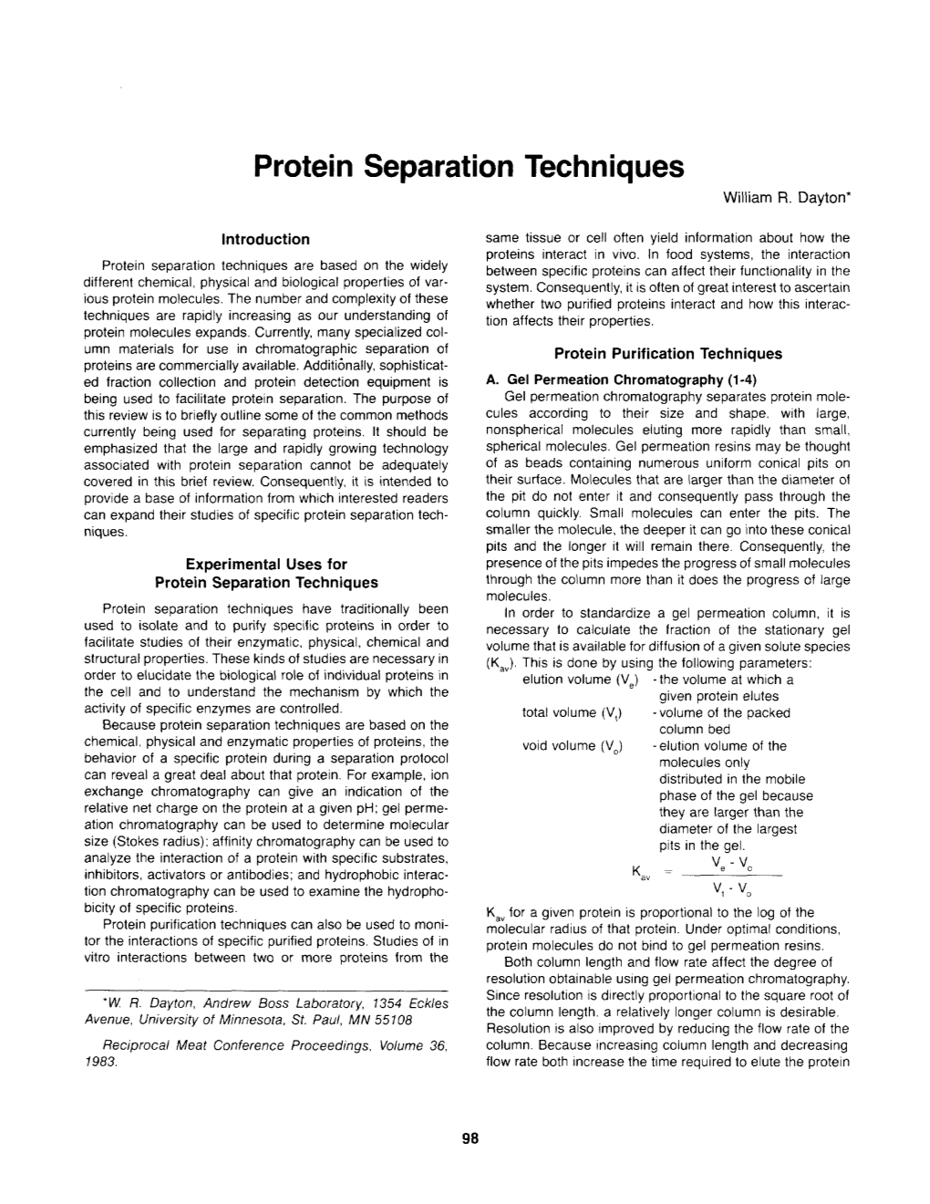 Protein Separation Techniques William R