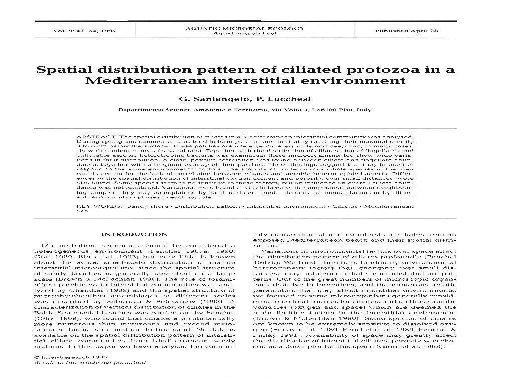 Spatial Distribution Pattern of Ciliated Protozoa in a Mediterranean Interstitial Environment