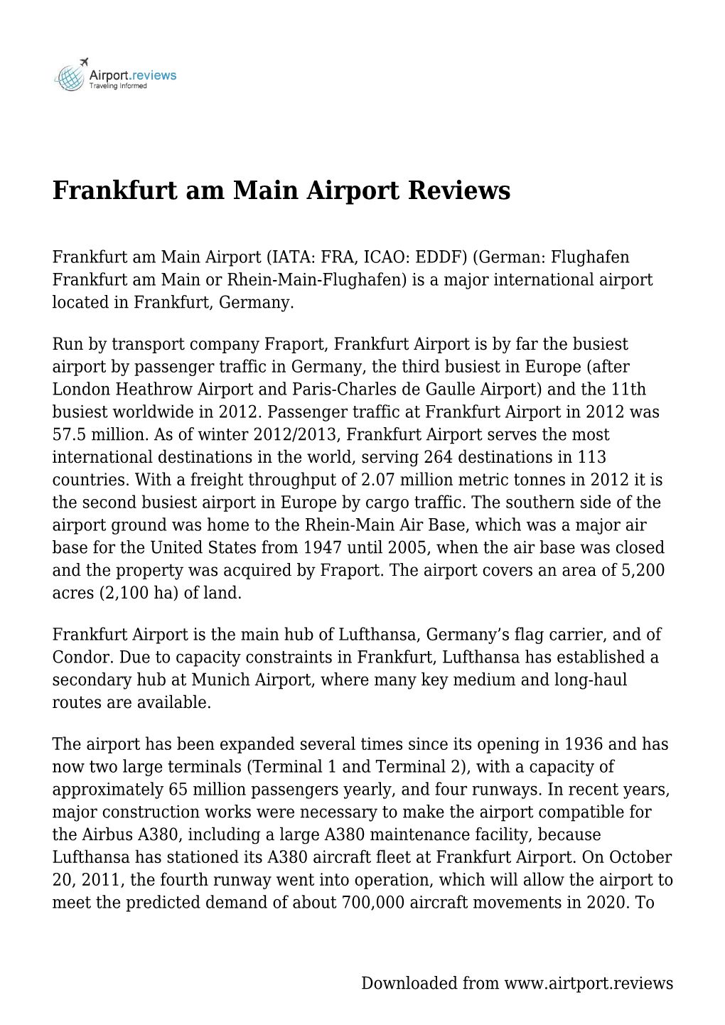 Frankfurt Am Main Airport Reviews