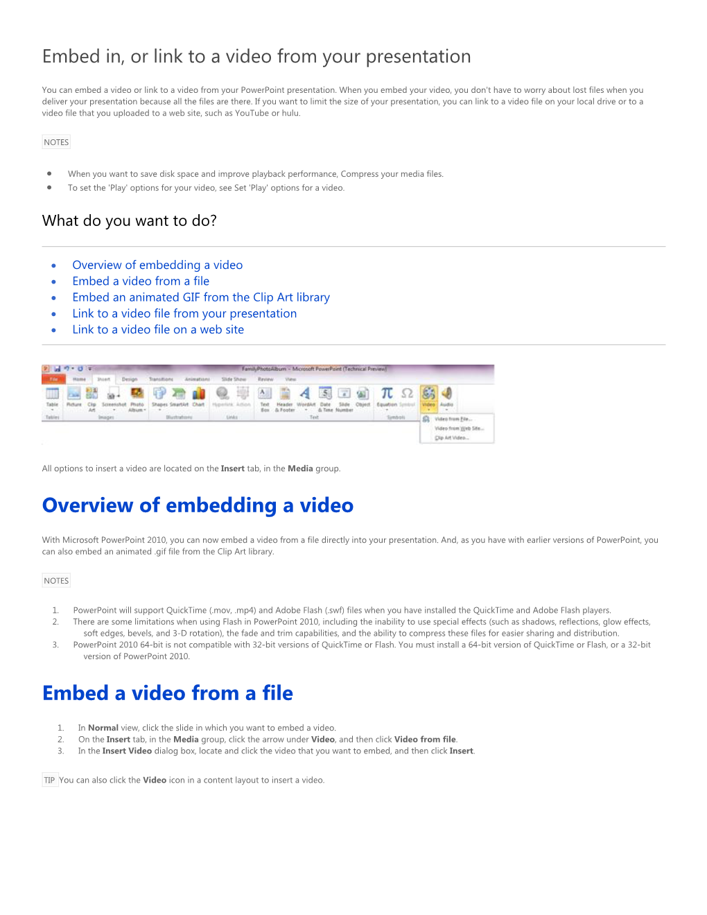 Overview of Embedding a Video Embed a Video from a File