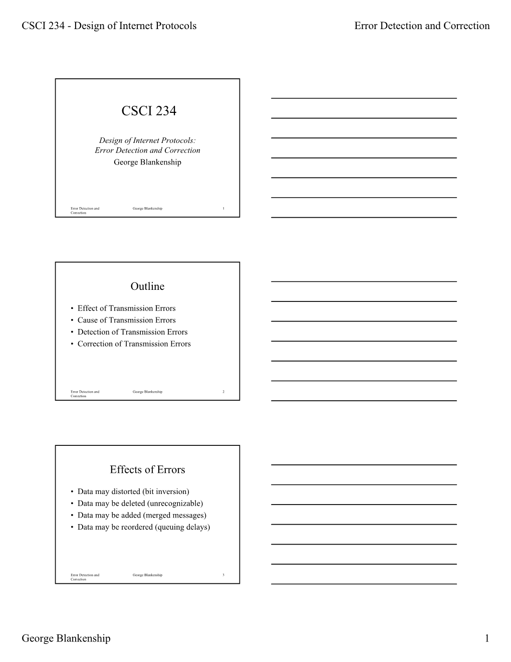 CSCI 234 - Design of Internet Protocols Error Detection and Correction