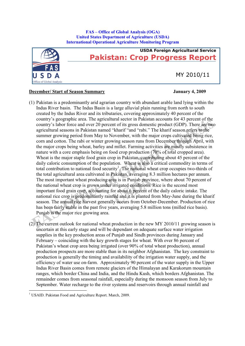 Pakistan: Crop Progress Report