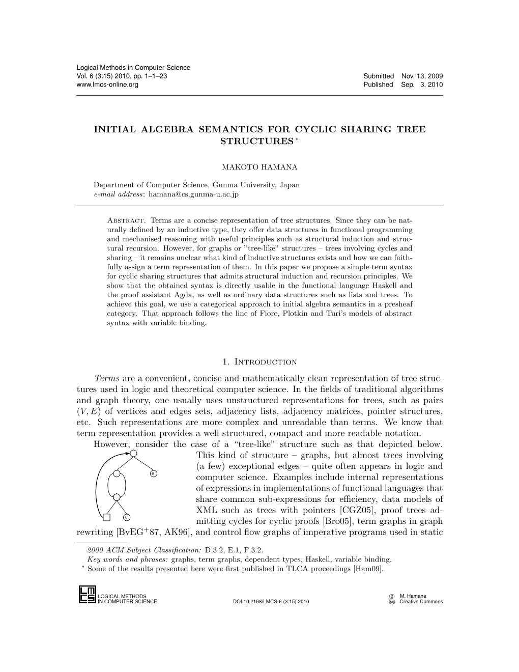 Initial Algebra Semantics for Cyclic Sharing Tree Structures ∗