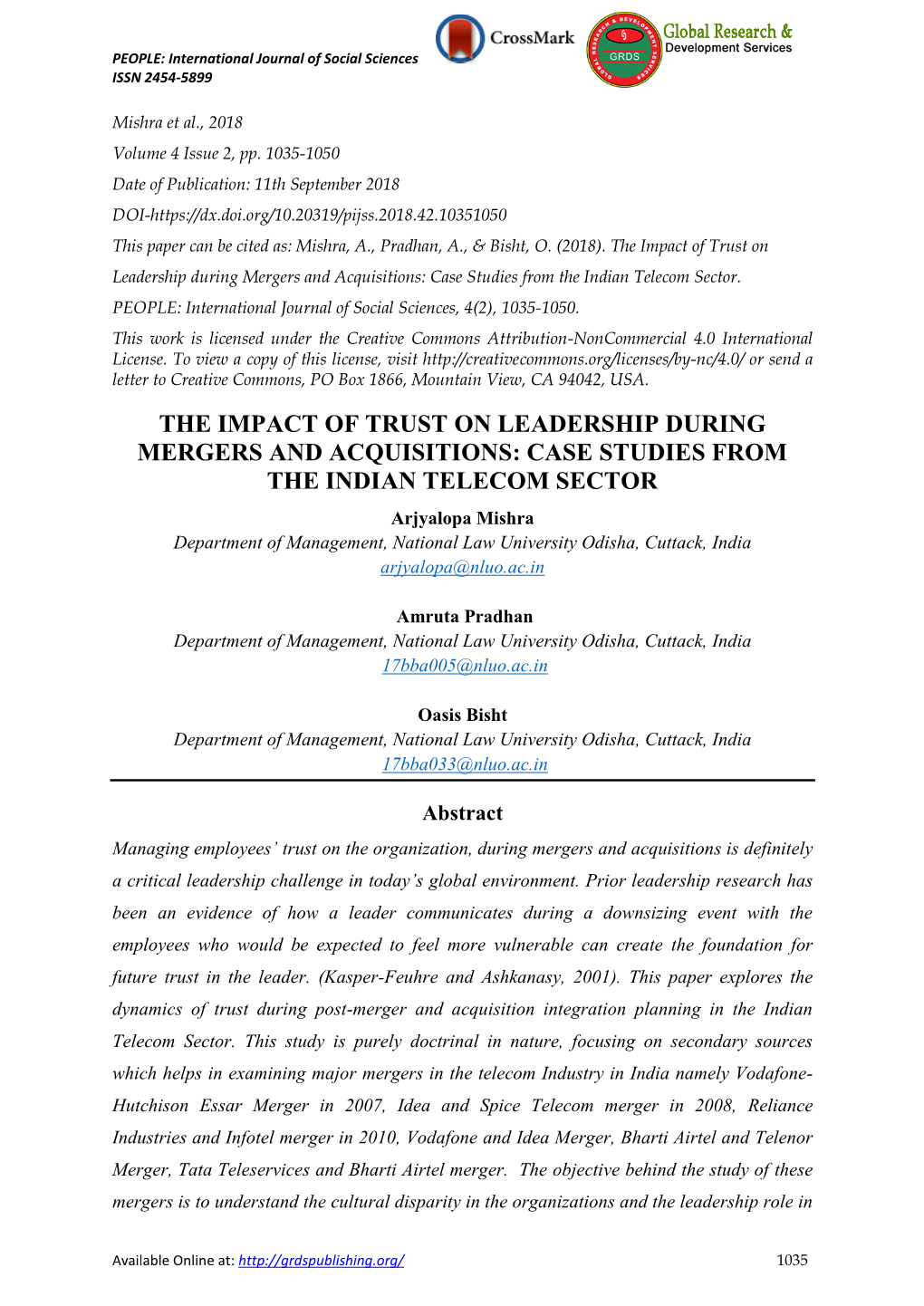 The Impact of Trust on Leadership During Mergers and Acquisitions: Case Studies from the Indian Telecom Sector