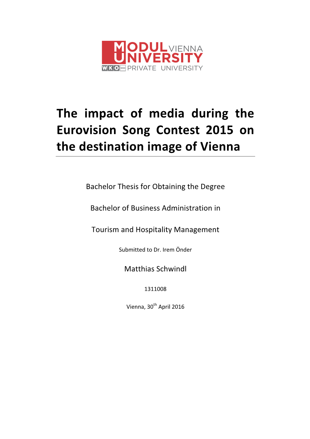 The Impact of Media During the Eurovision Song Contest 2015 on the Destination Image of Vienna