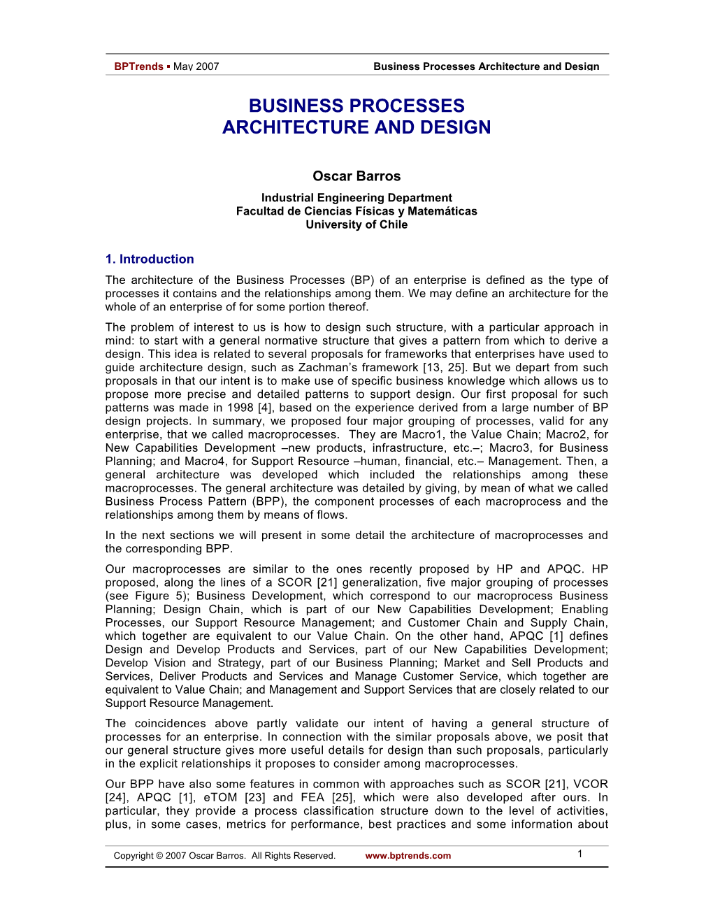 Business Processes Architecture and Design