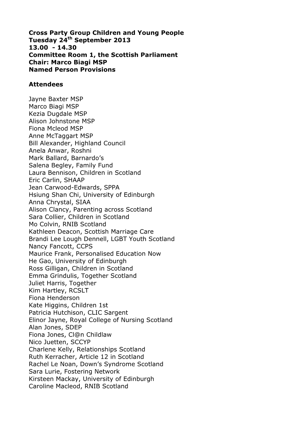 Cross Party Group Children and Young People Tuesday 24Th