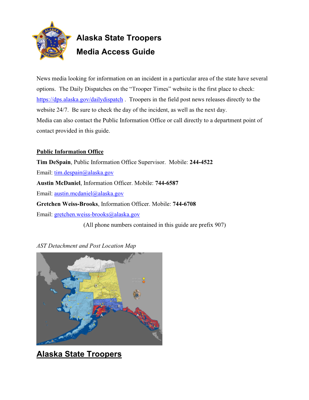 Alaska State Troopers Media Access Guide