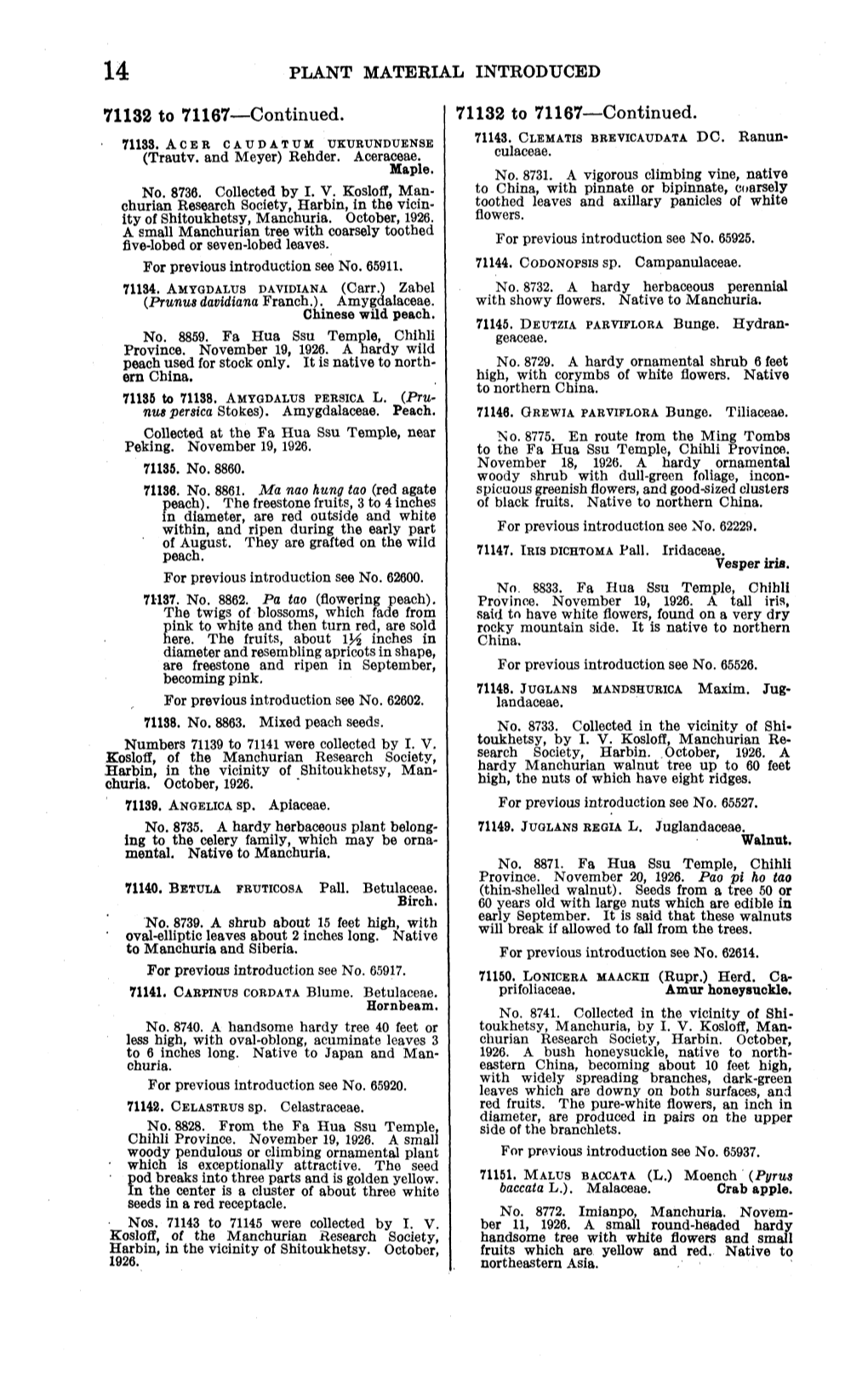 PLANT MATERIAL INTRODUCED 71132 to 71167—Continued