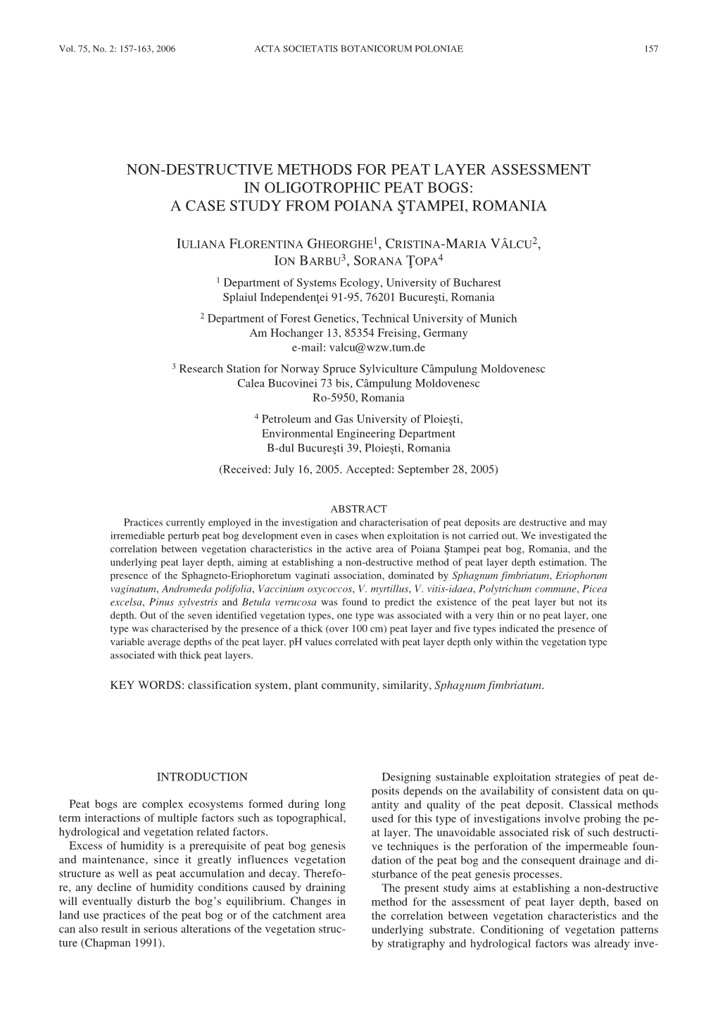 Non-Destructive Methods for Peat Layer Assessment in Oligotrophic Peat Bogs: a Case Study from Poiana ªtampei, Romania