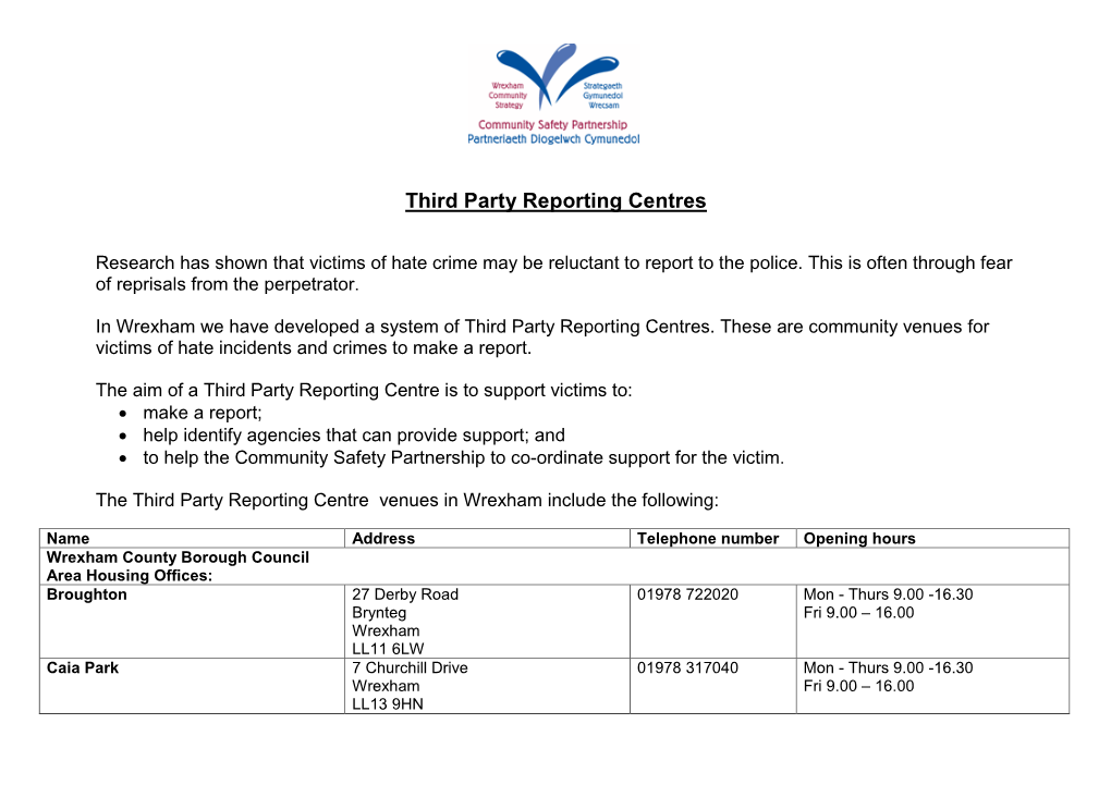 Third Party Reporting Centres