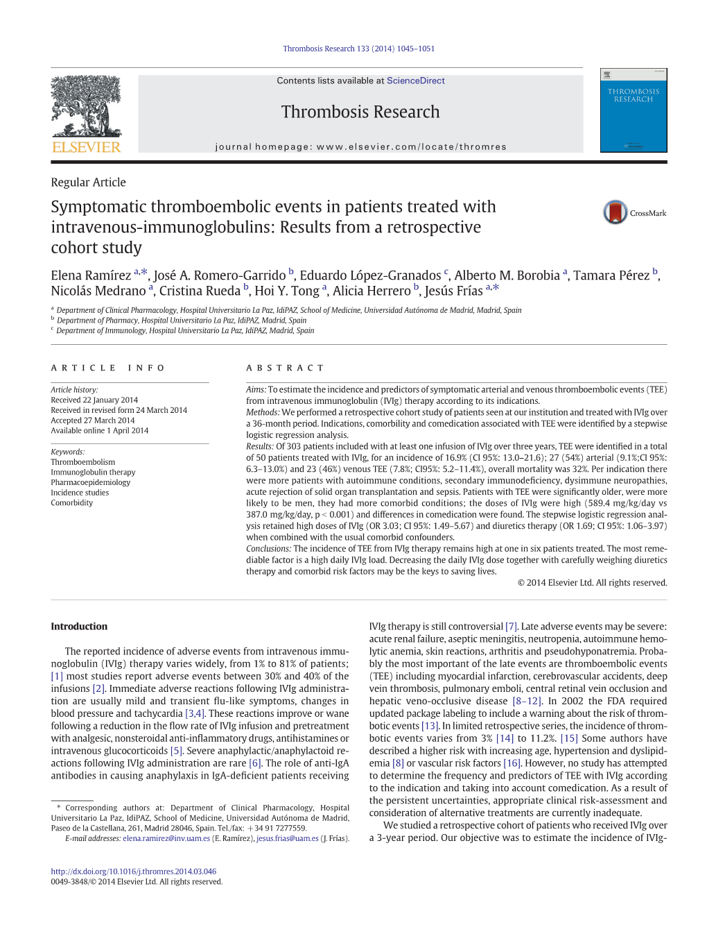 Thrombosis Research 133 (2014) 1045–1051