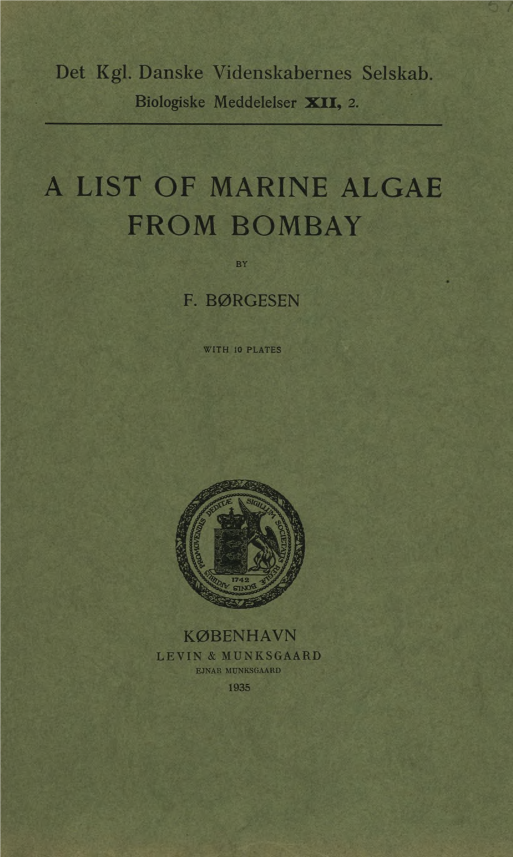 A List of Marine Algae from Bombay by F