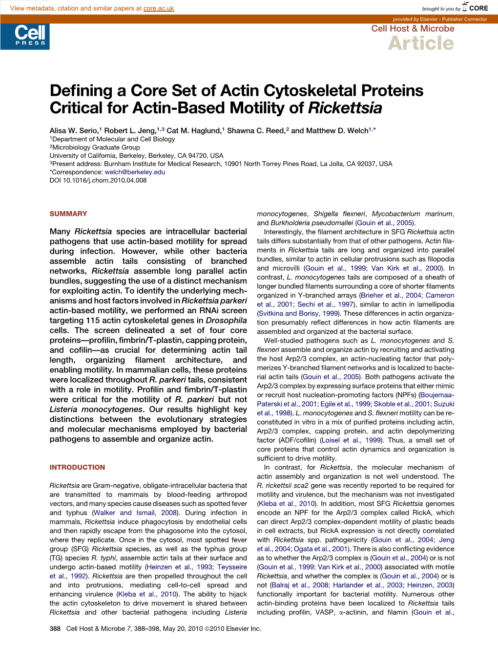 Defining a Core Set of Actin Cytoskeletal Proteins Critical For