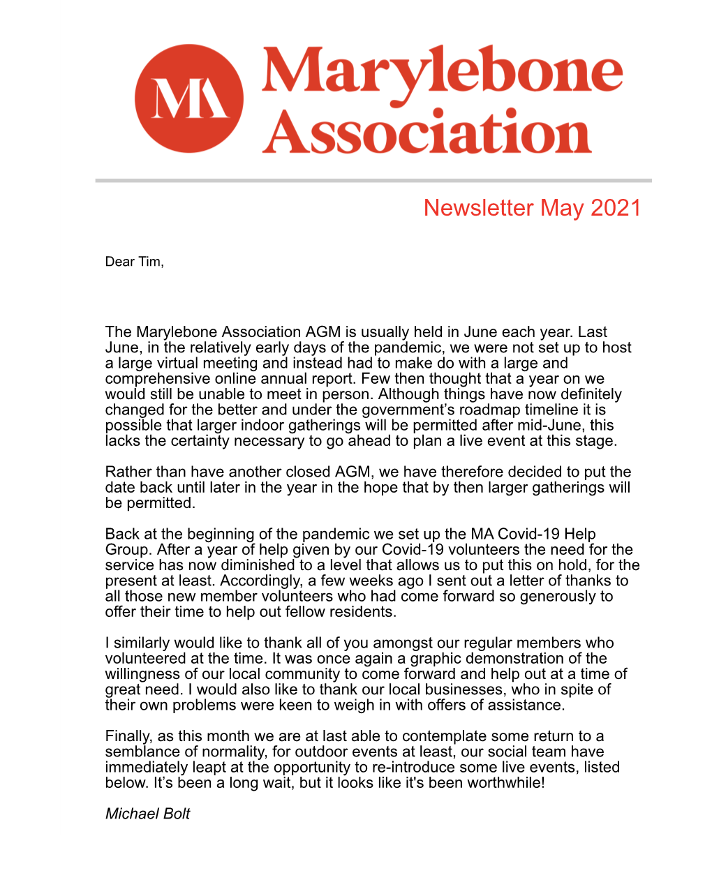The Marylebone Association Newsletter May 2021