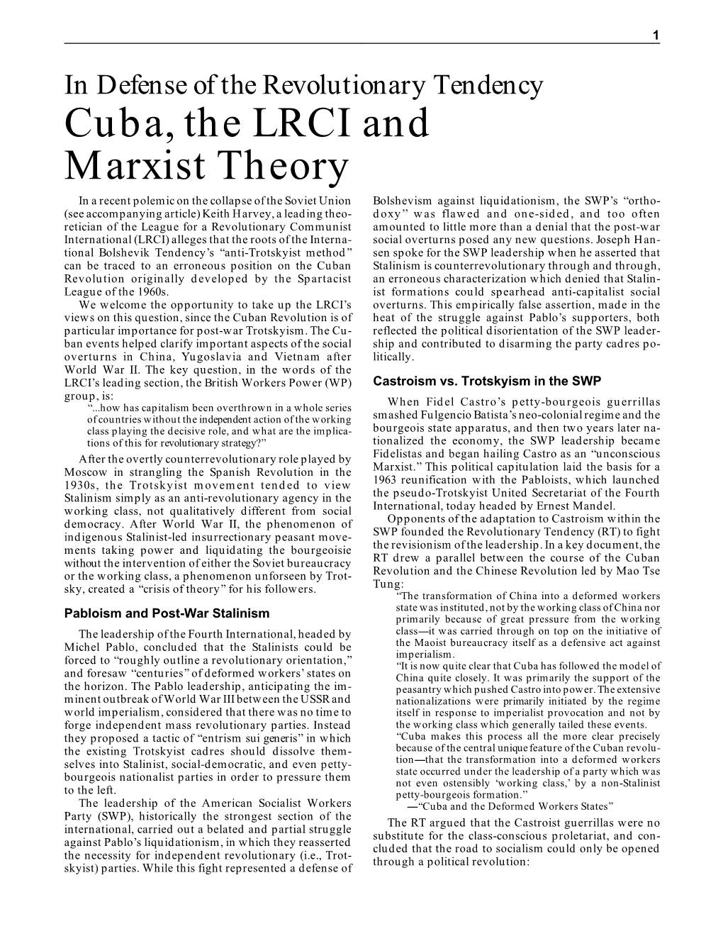 Cuba, the LRCI and Marxist Theory