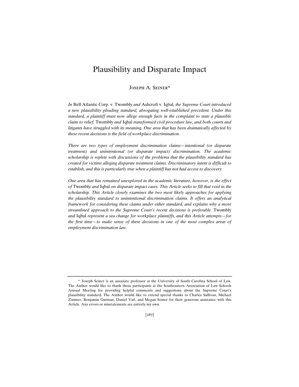 Plausibility and Disparate Impact