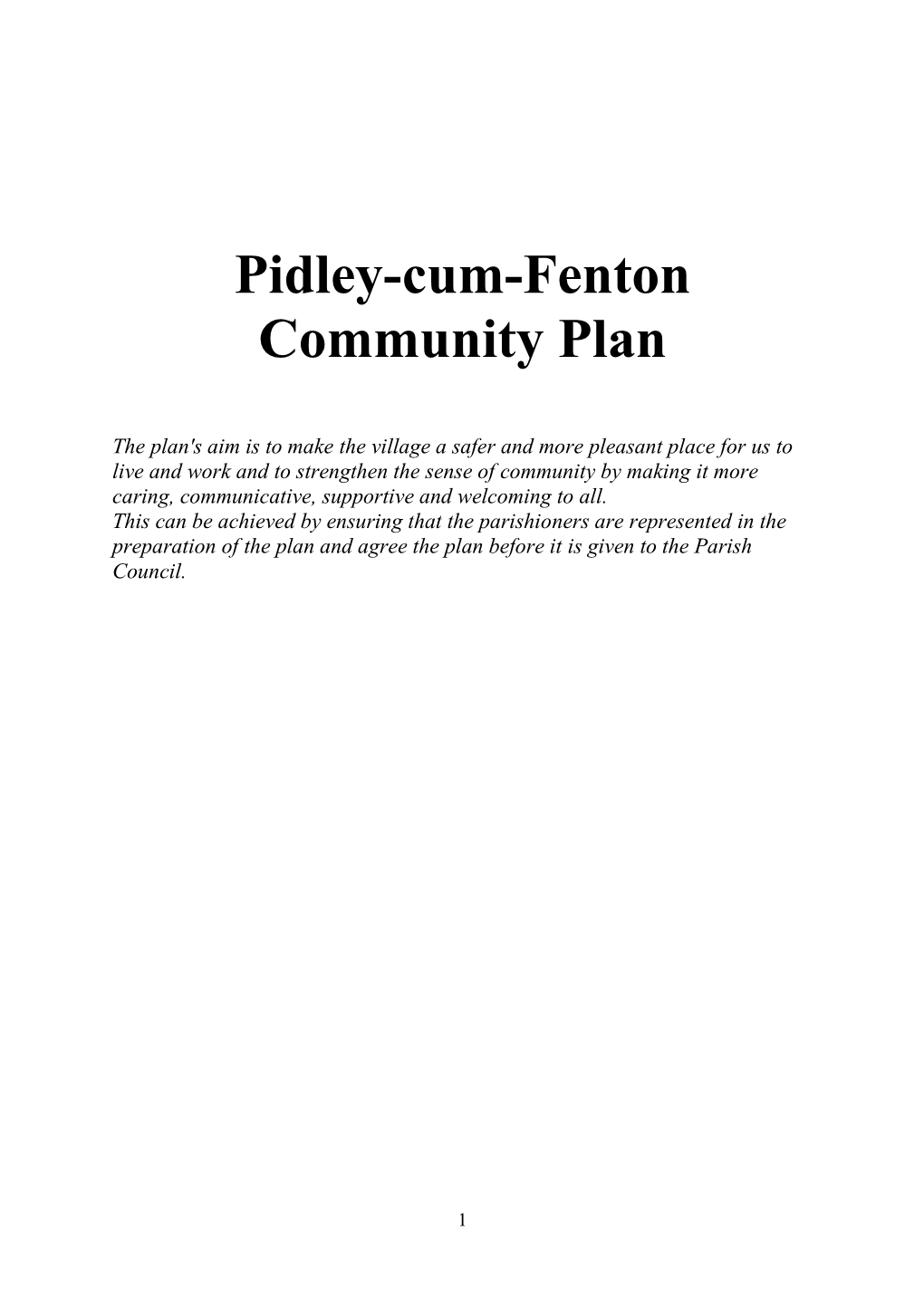 Pidley-Cum-Fenton Community Plan