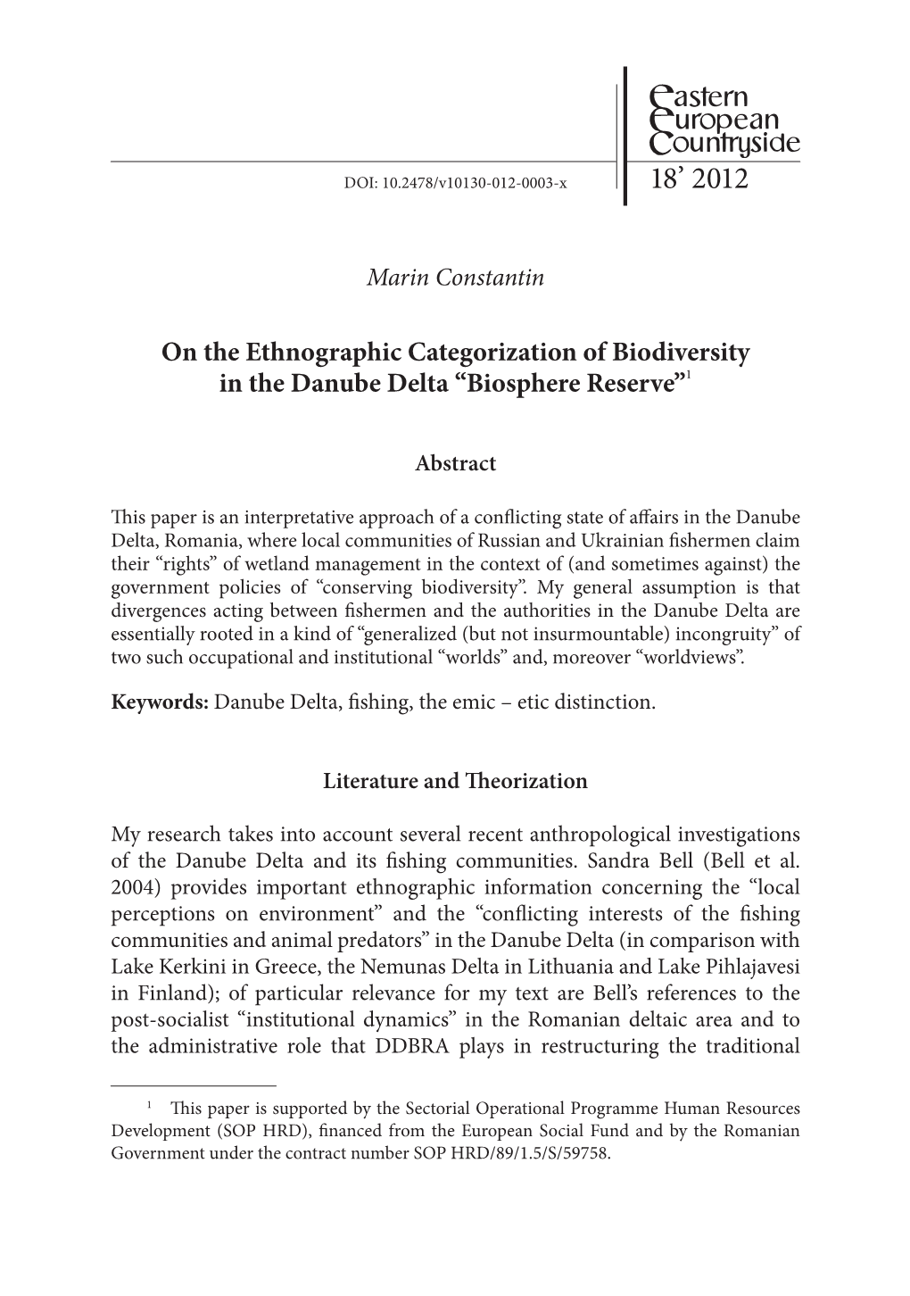 On the Ethnographic Categorization of Biodiversity in the Danube Delta “Biosphere Reserve”1