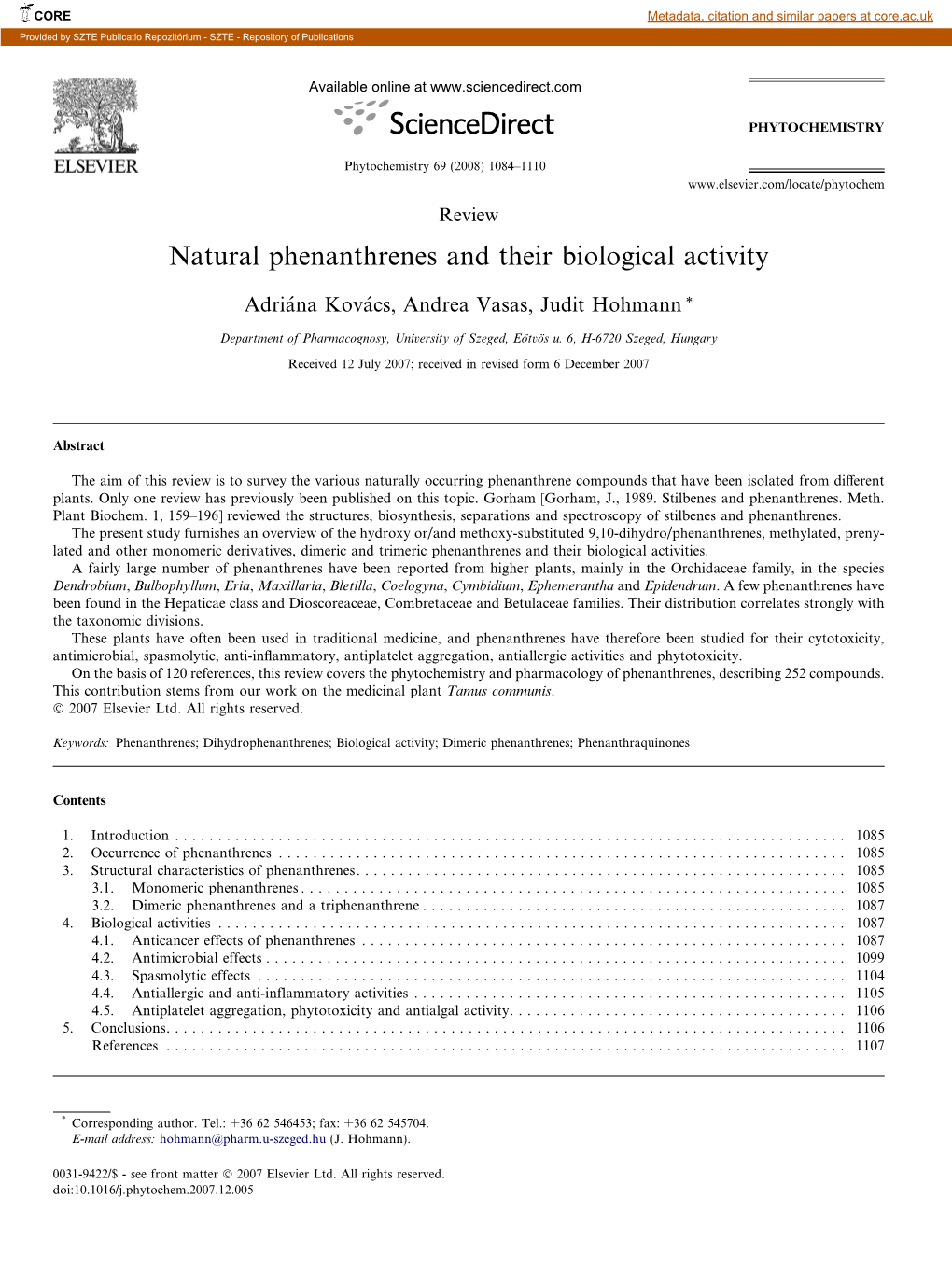 Natural Phenanthrenes and Their Biological Activity