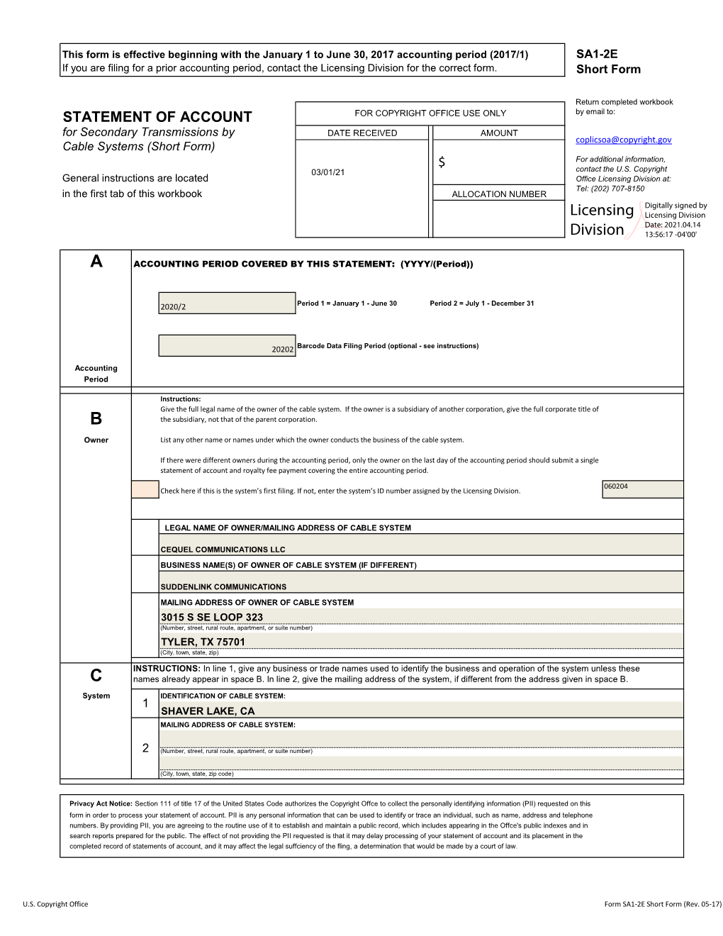 Licensing Division for the Correct Form