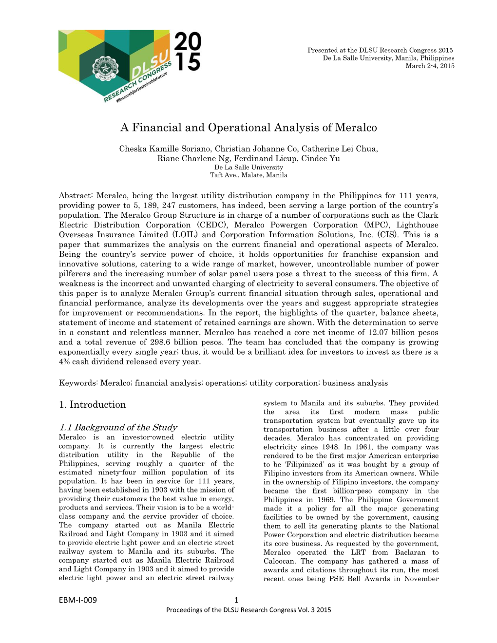 A Financial and Operational Analysis of Meralco