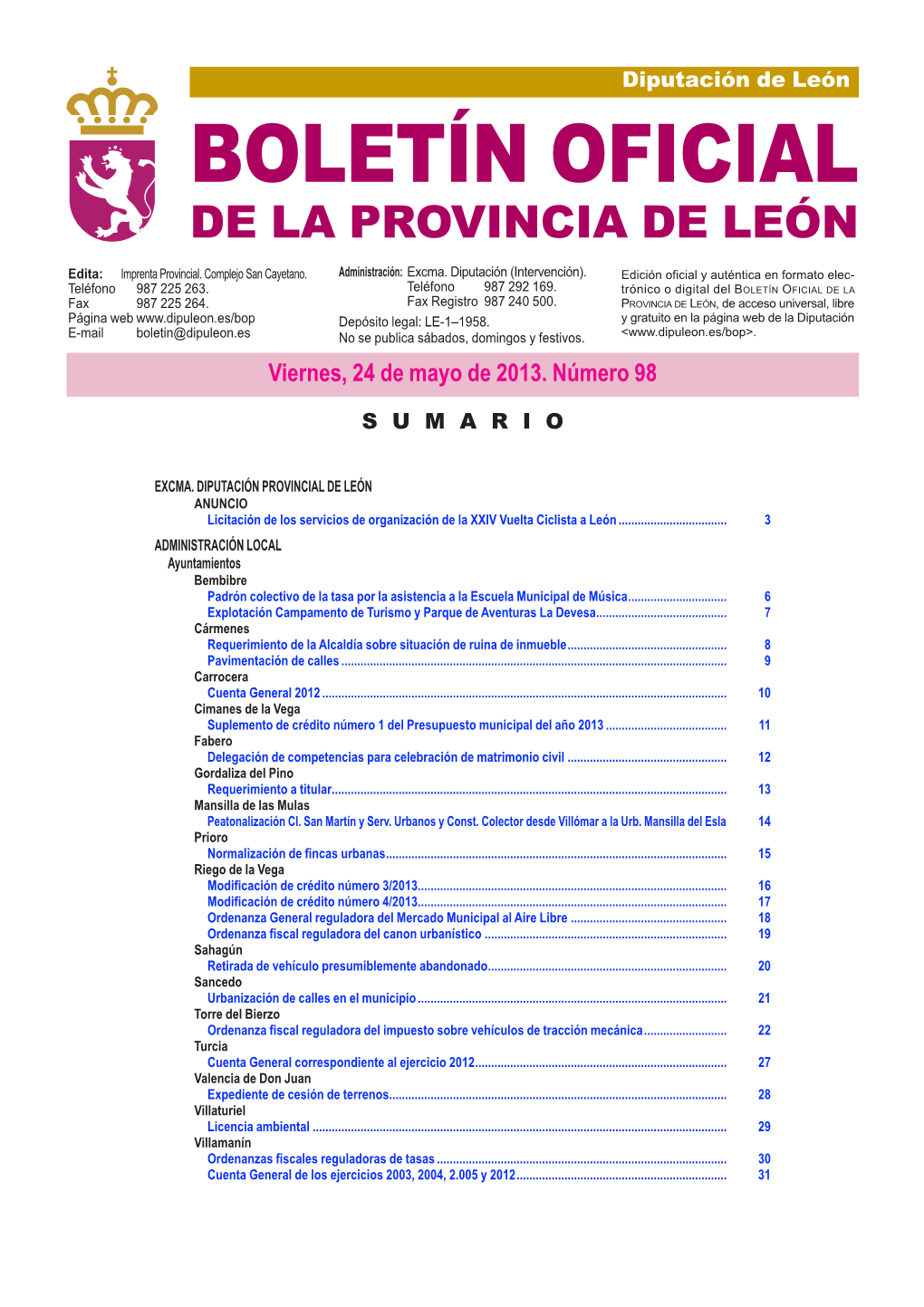 Boletín Oficial De La Provincia De León